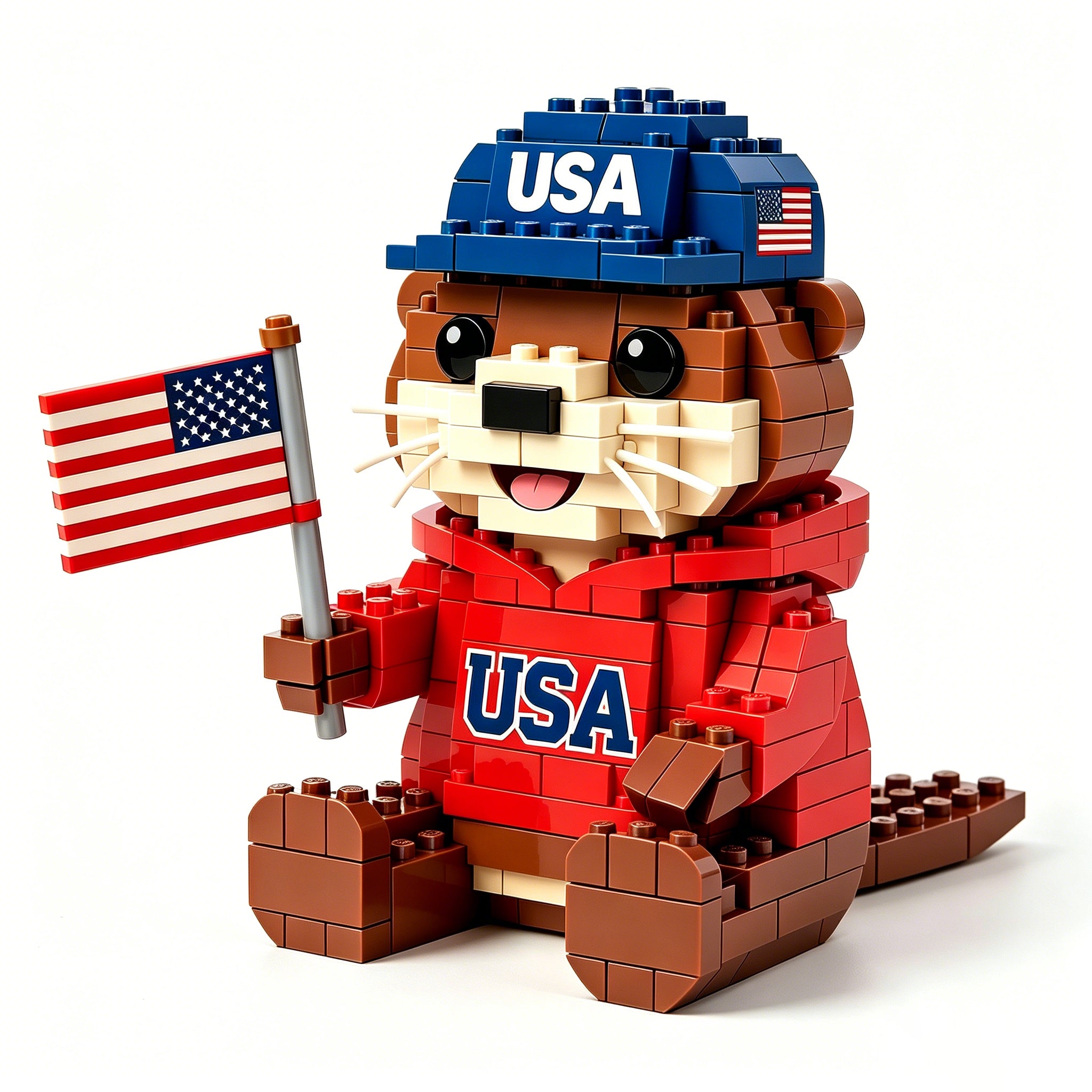 Patriotic USA Beaver Building Blocks with American Flag