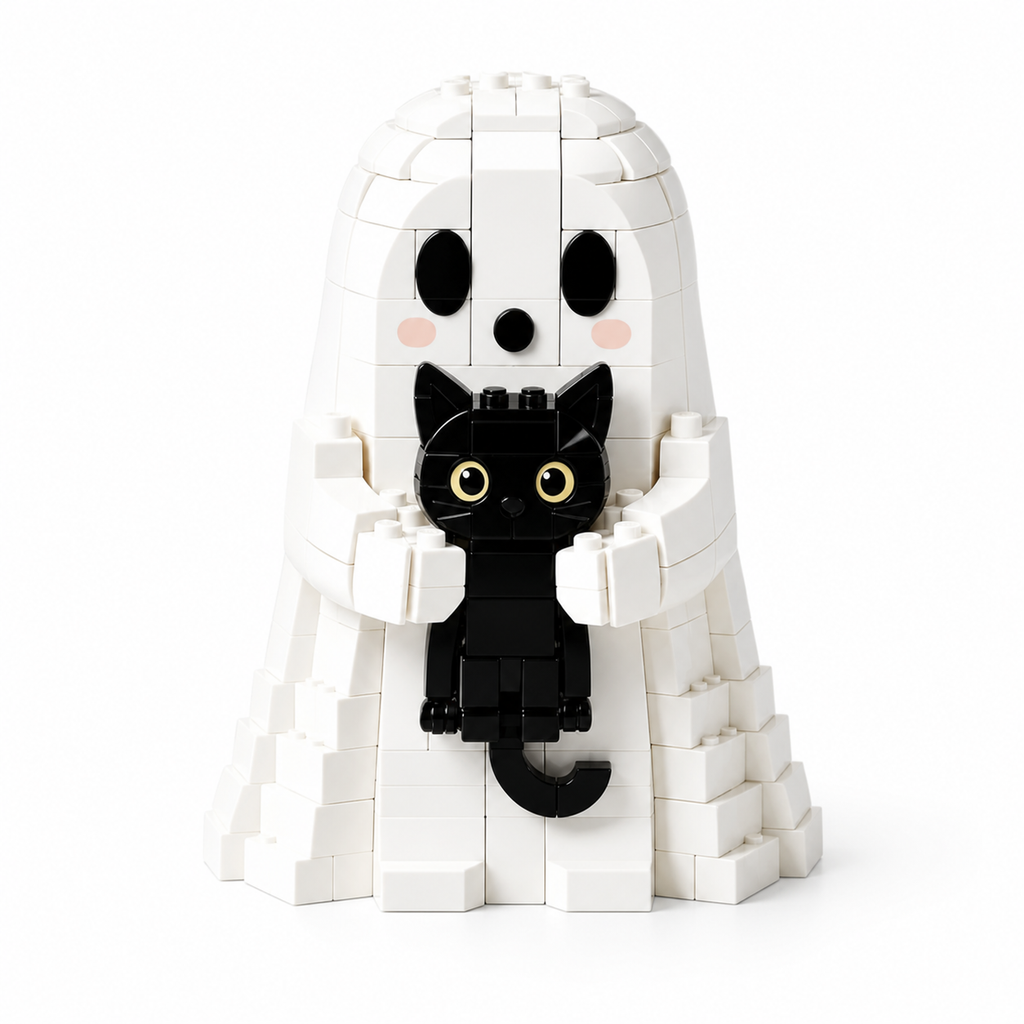 2026 Halloween Limited - Ghost Hugging Black Cat Building Block Set
