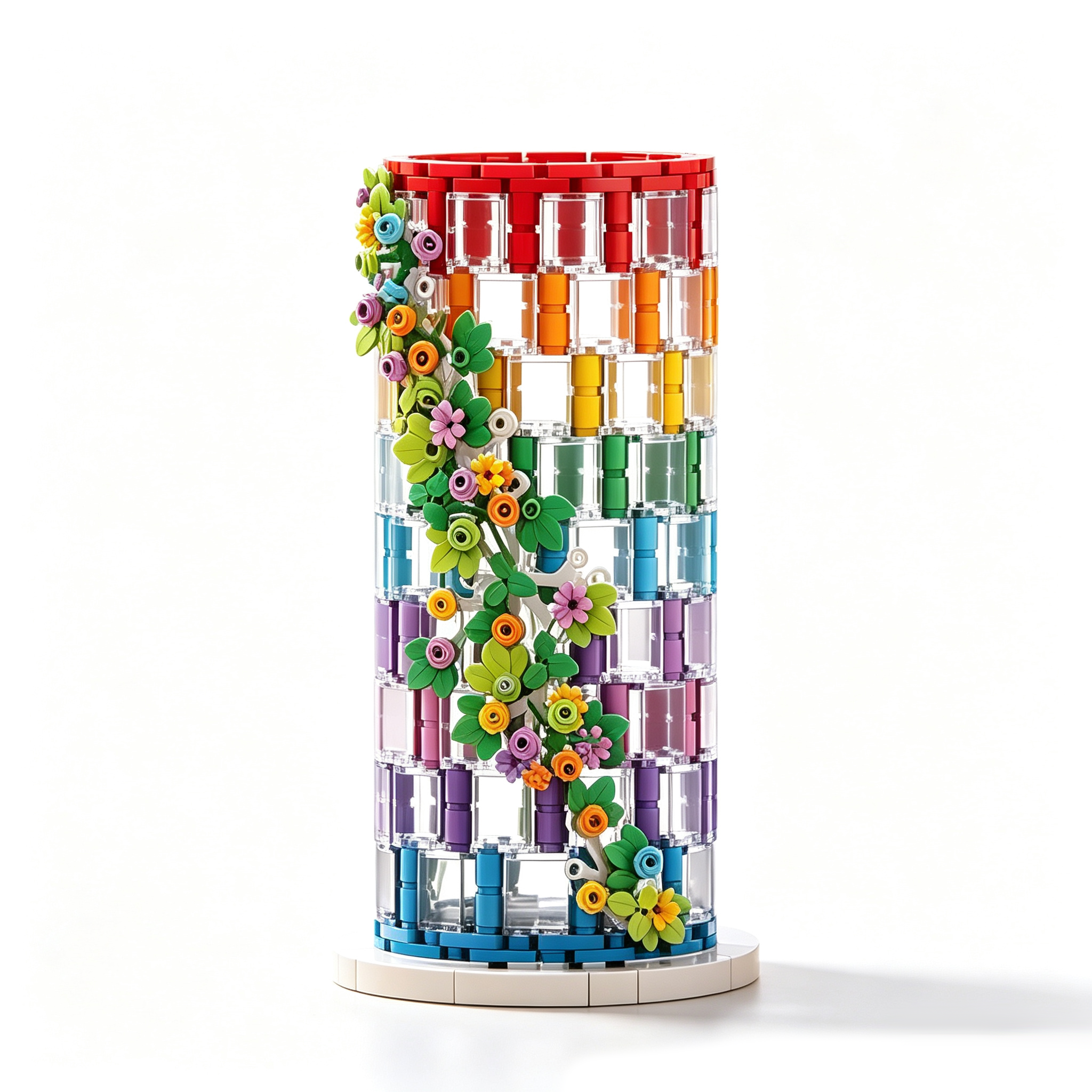 🌈💐Rainbow Floral Cylinder Building Blocks