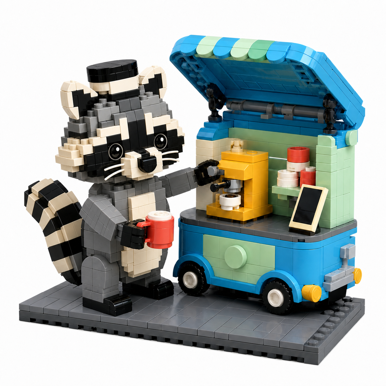 🦝 Barista Raccoon Coffee Cart Brick Building Kit