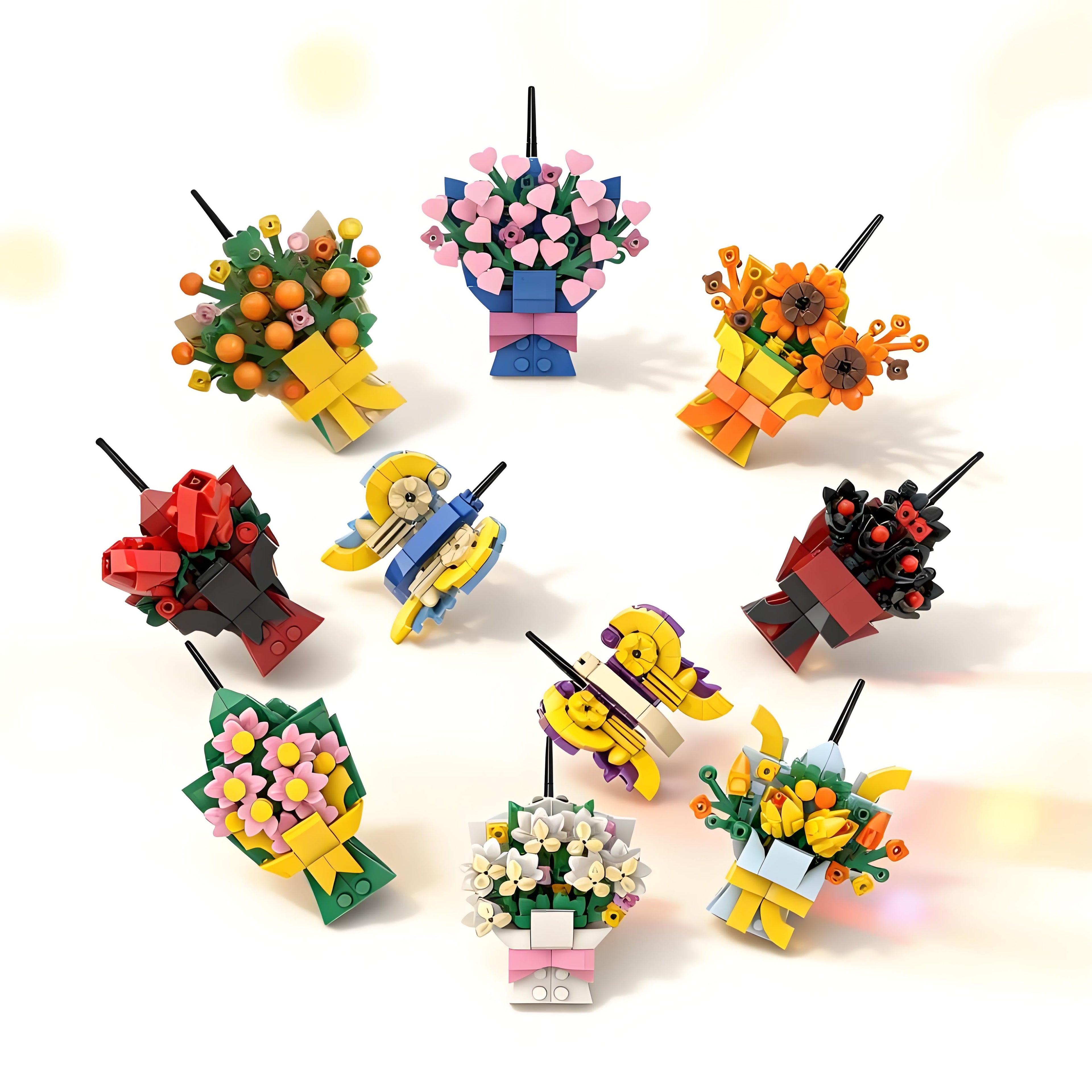 Baustein-Blumenstrauß-Kühlschrankmagnet-Set💌