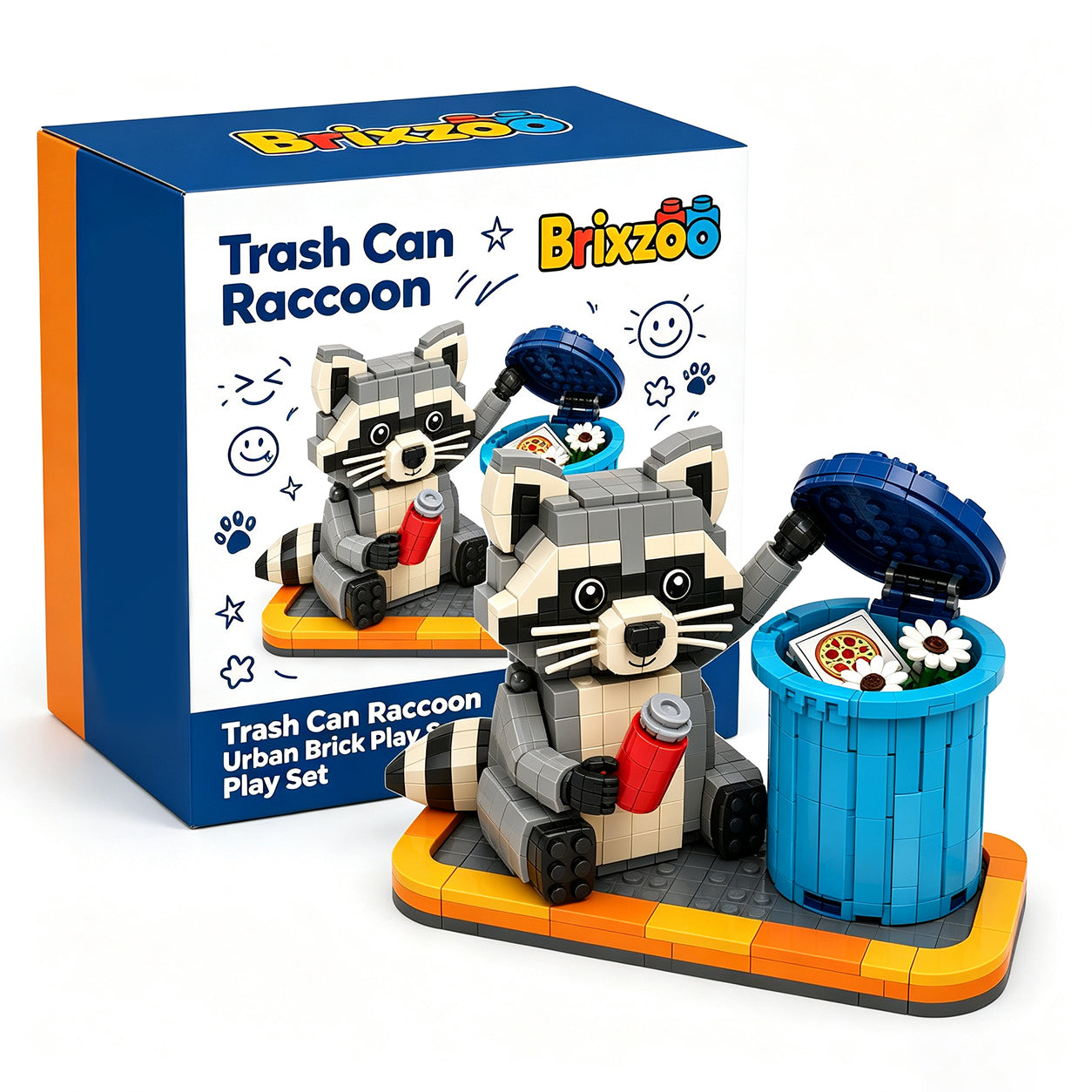 🦝 Trash Can Raccoon Brick Set | Fun Street Scene Display for Kids