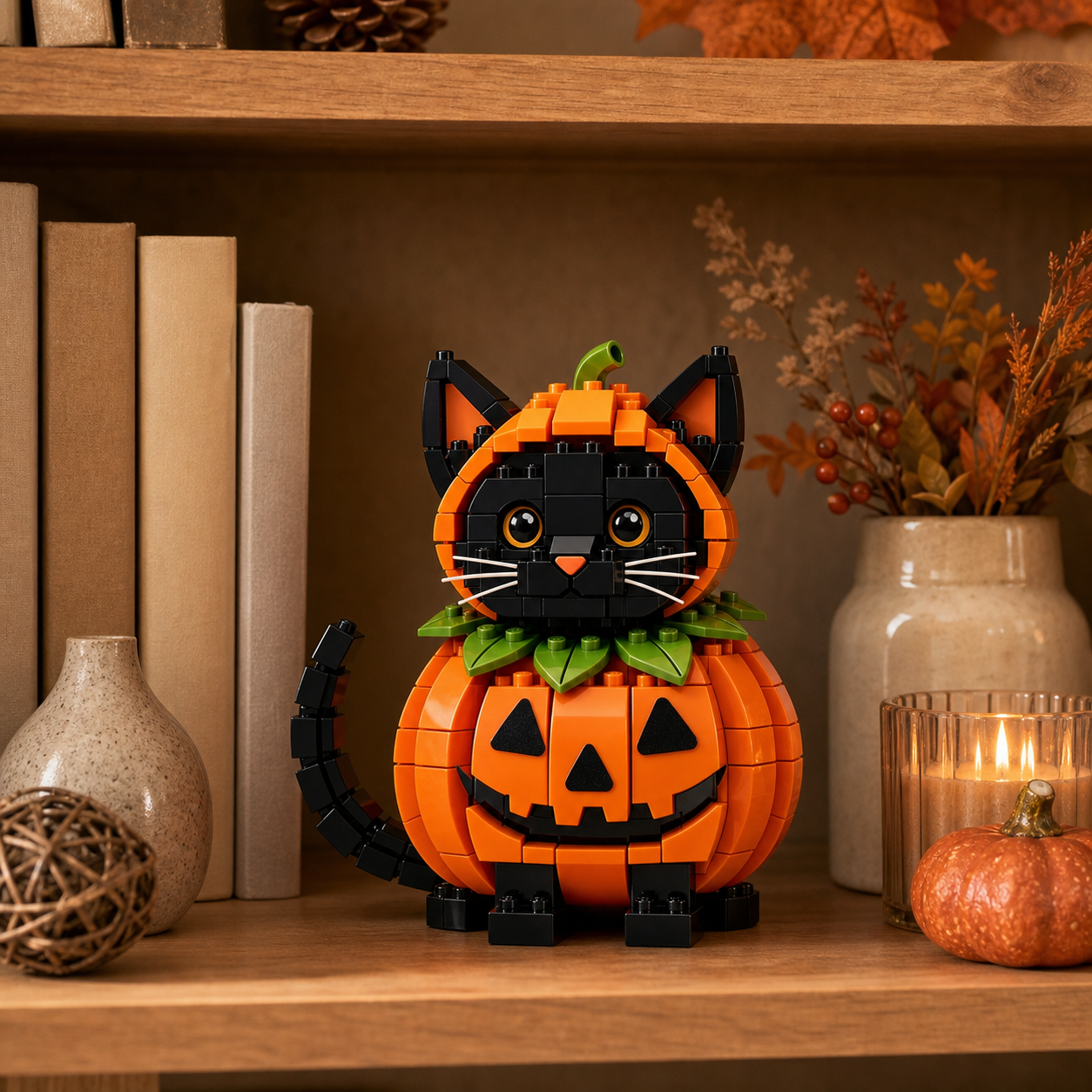 Pumpkin Black Cat Building Blocks Set
