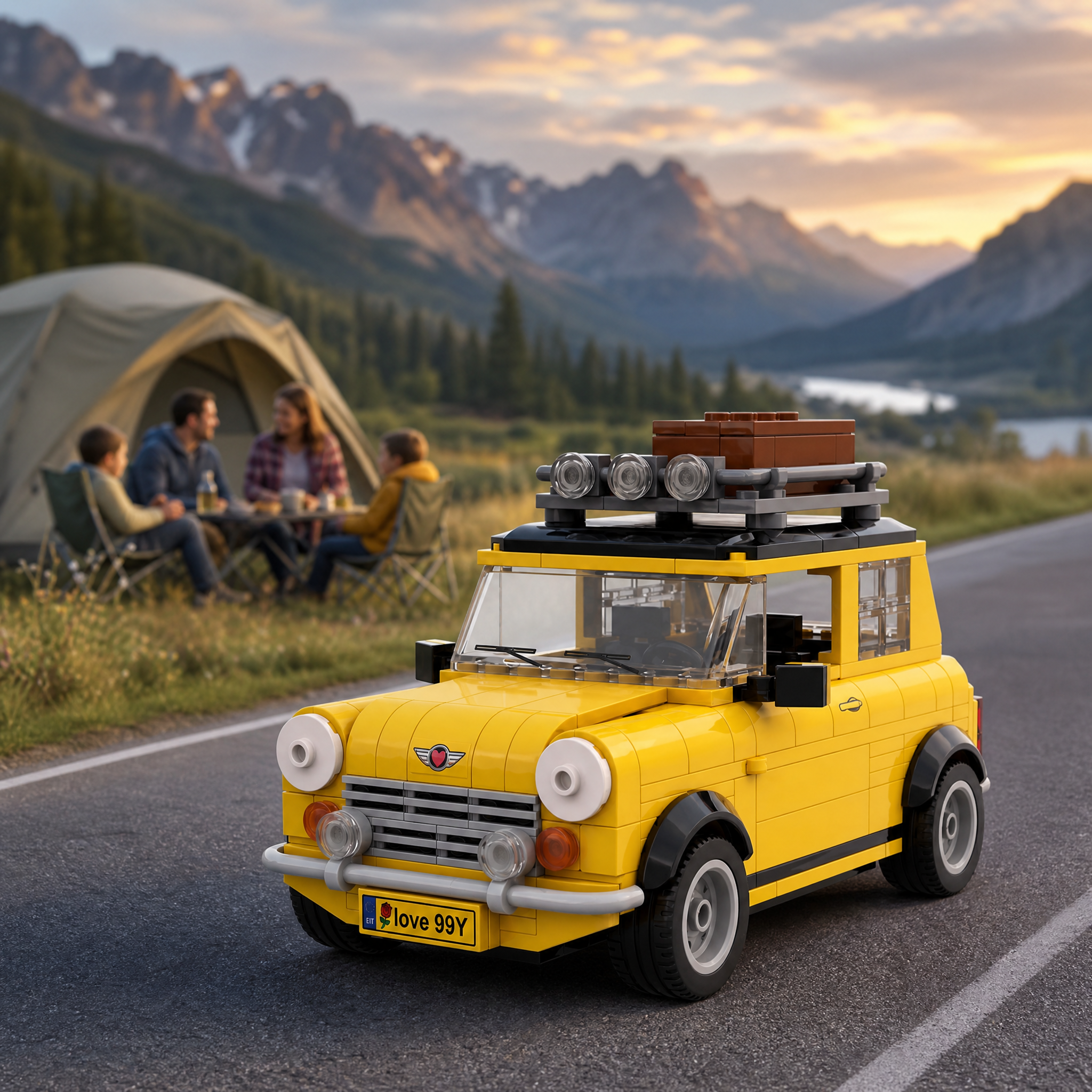 Vintage Yellow Road Trip Wagon Brick Set