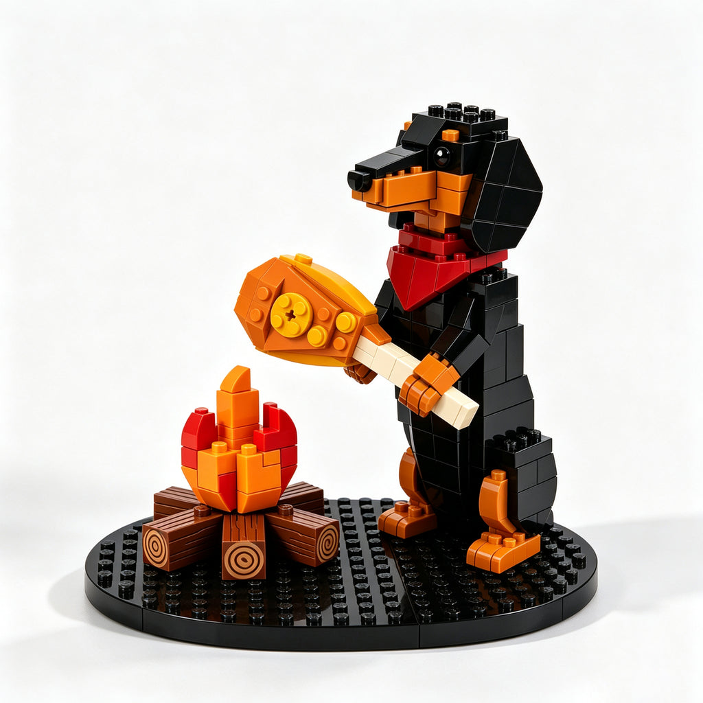 🐶 Campfire Grilling Dachshund Brick Building Kit