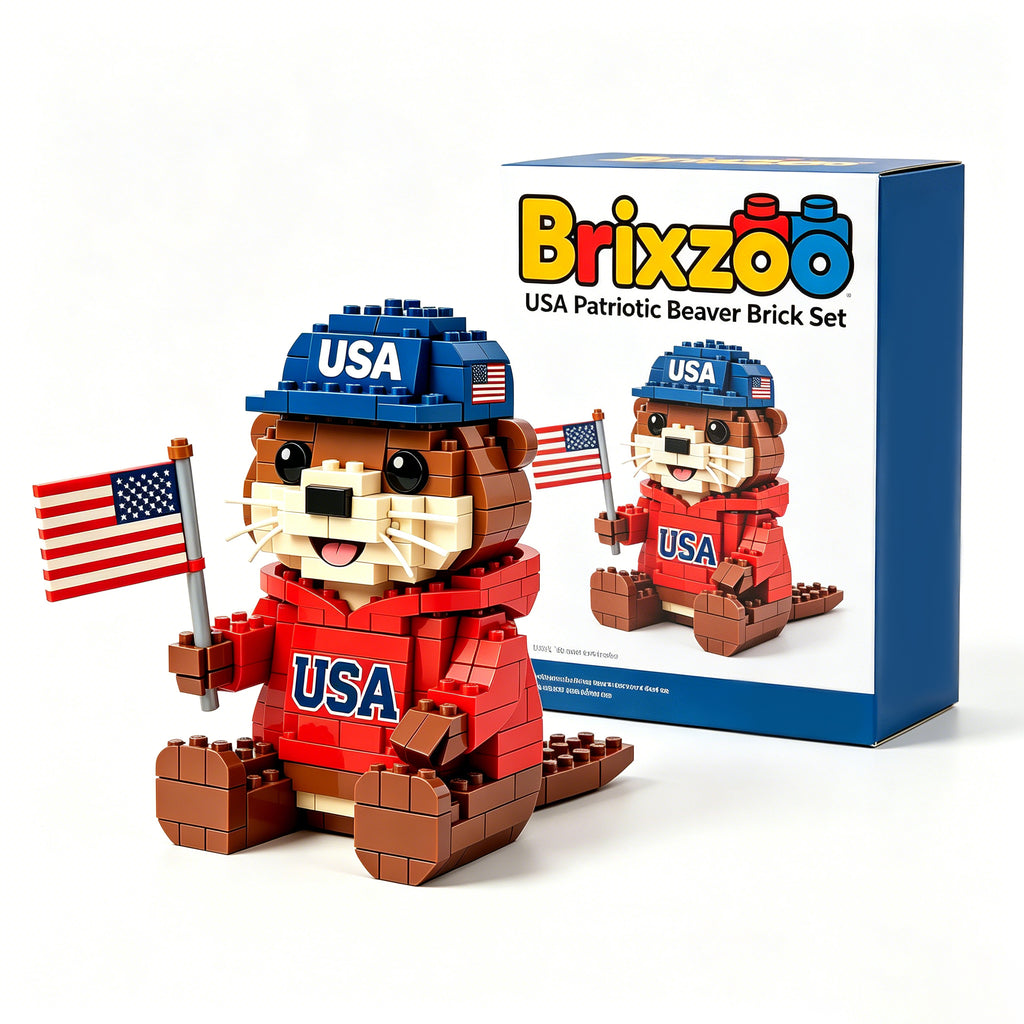 Patriotic USA Beaver Building Blocks with American Flag