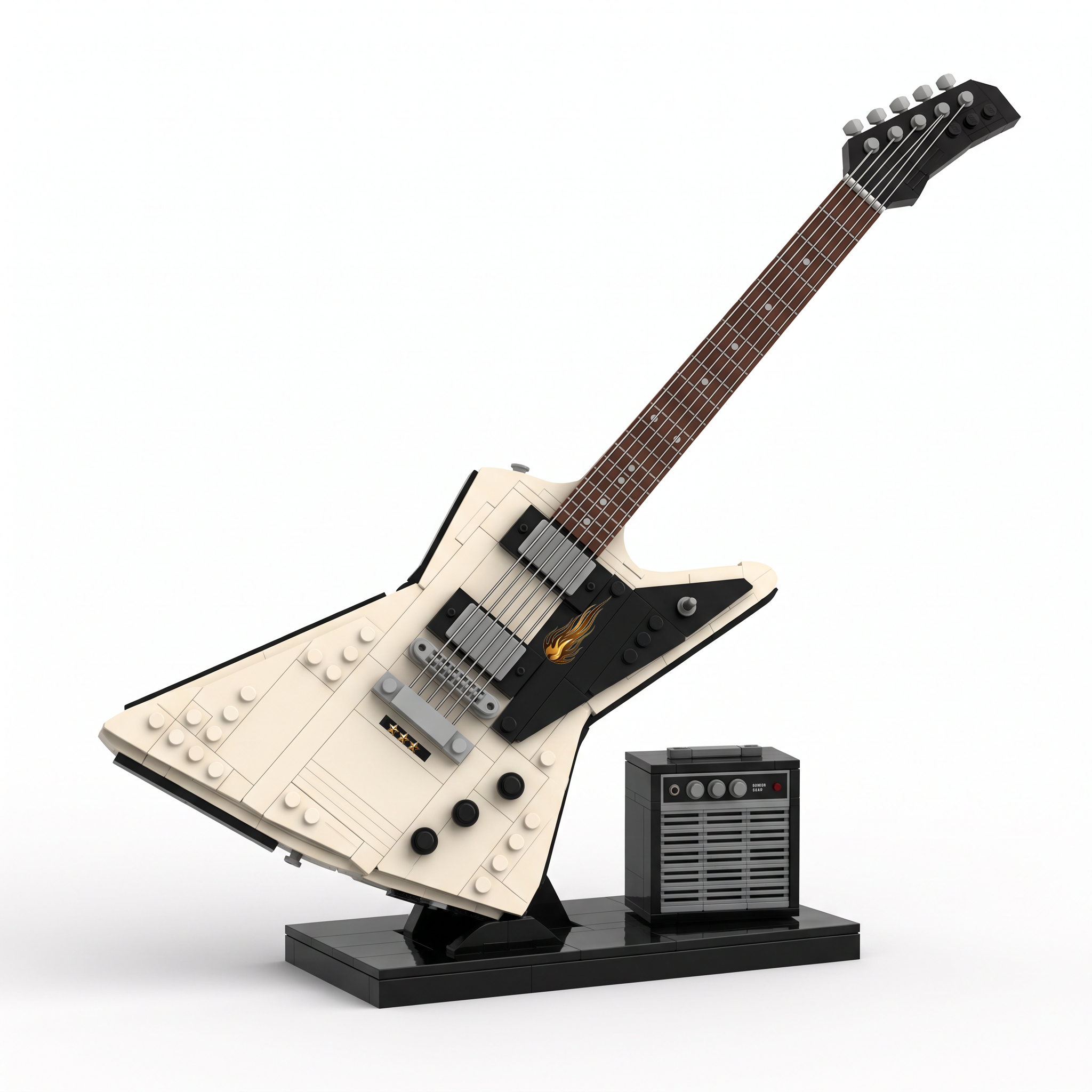 Rock Electric Guitar & Amp Brick Set | Vintage-Inspired Music Display Building Kit for Adults