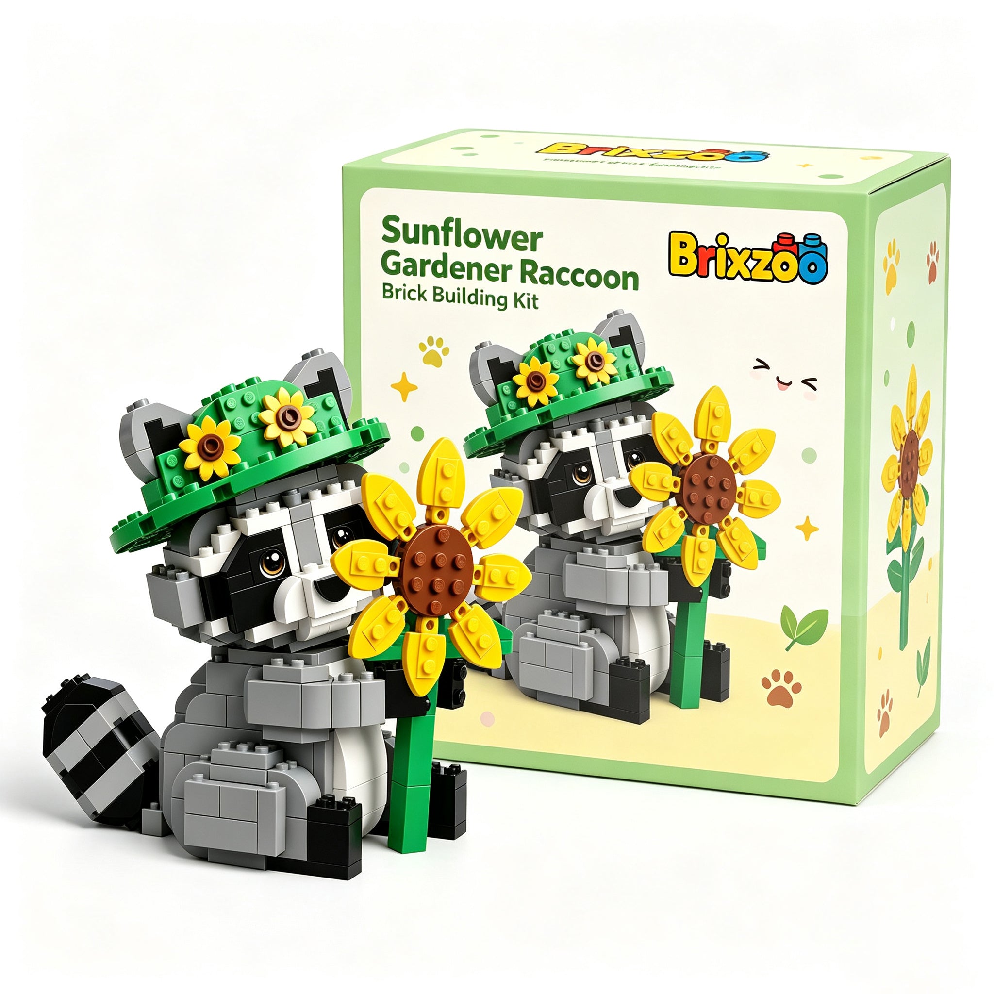 🦝🌻 Sunflower Raccoon Building Block Set