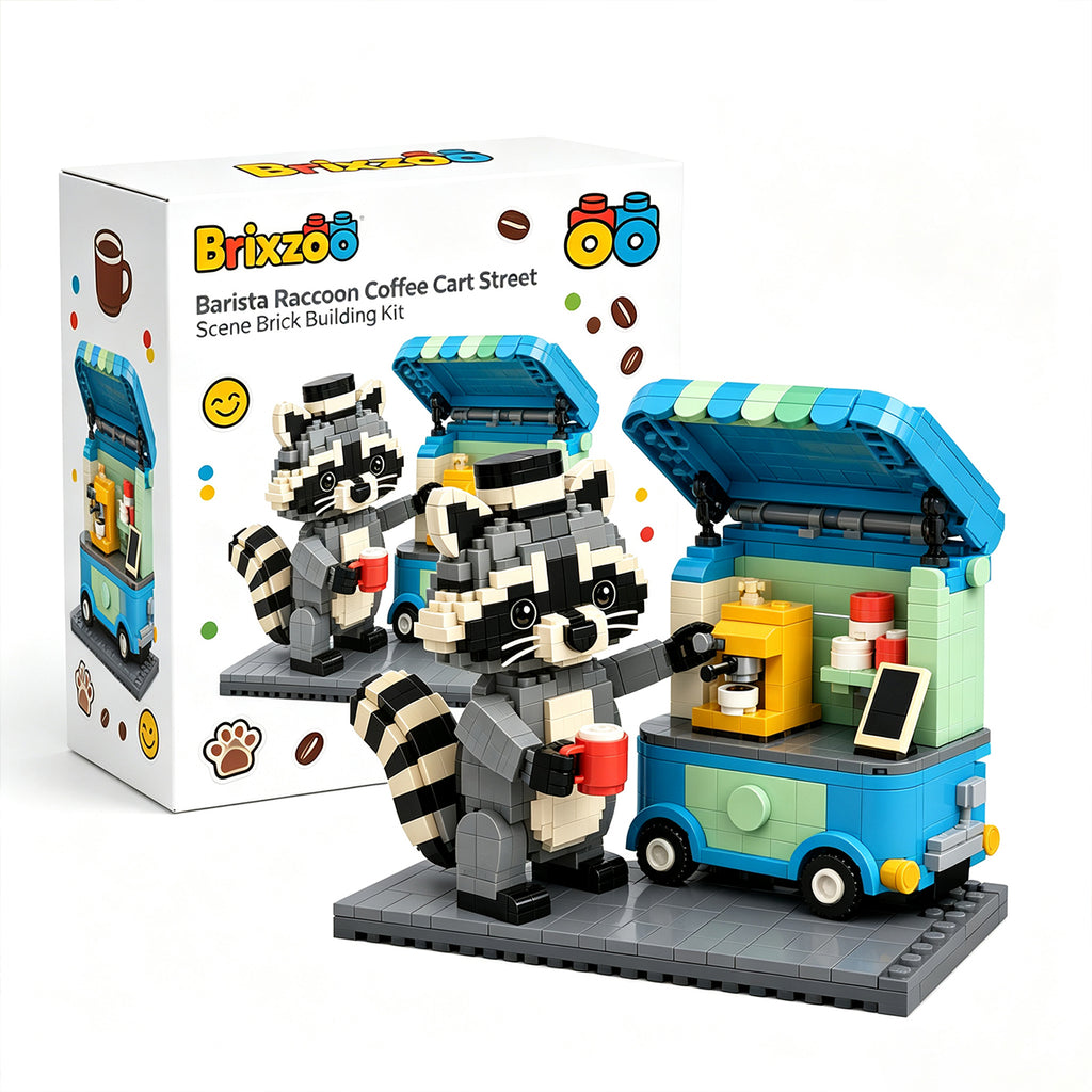 🦝 Barista Raccoon Coffee Cart Brick Building Kit