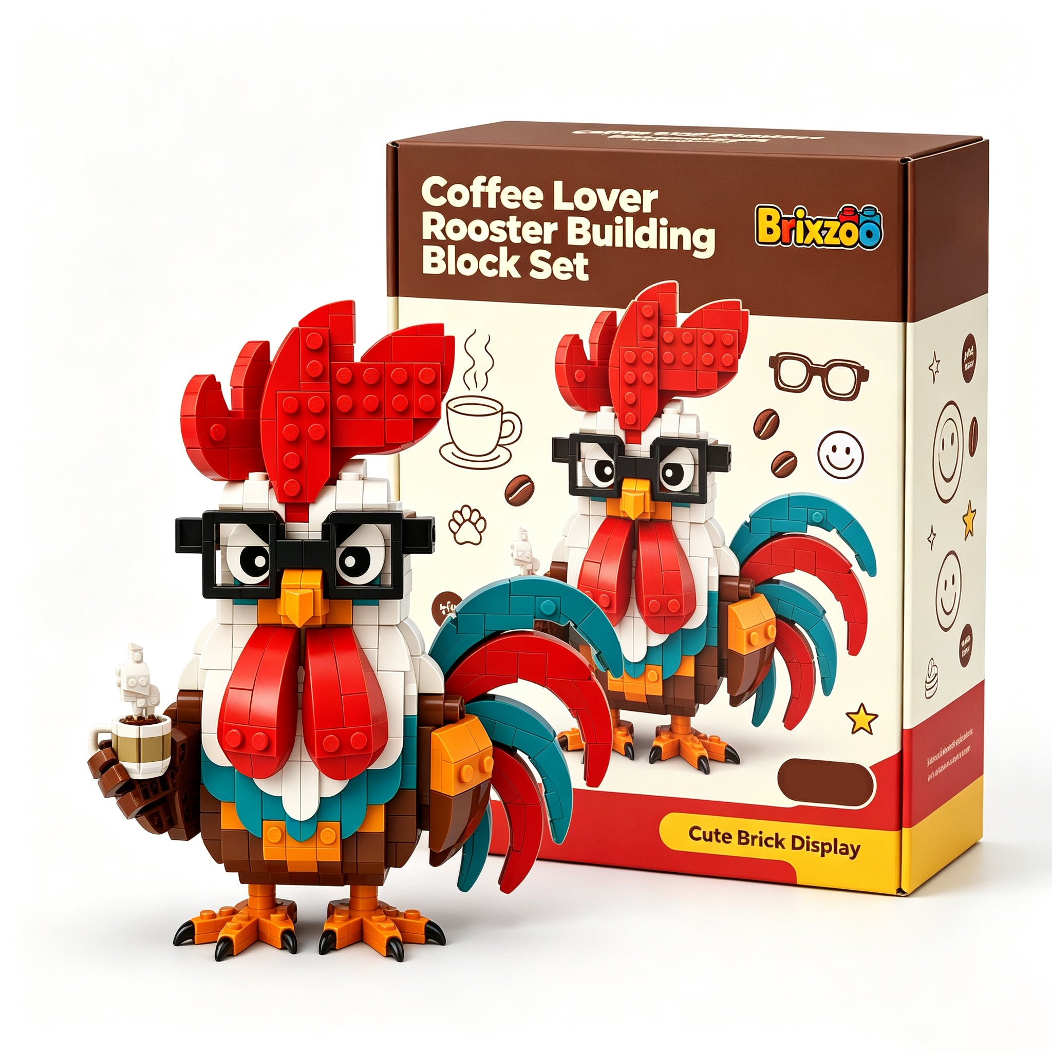 🐓☕ Coffee Lover Rooster Building Block Set
