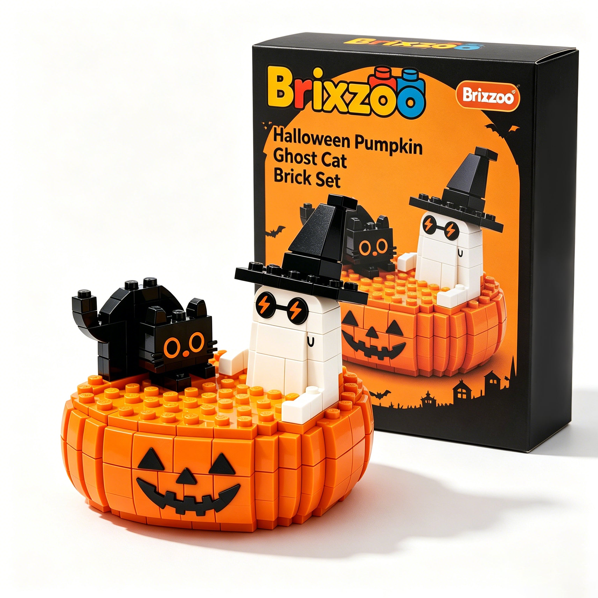 👻Cool Ghost & Black Cat Building Blocks on Jack-o'-Lantern | Fall
